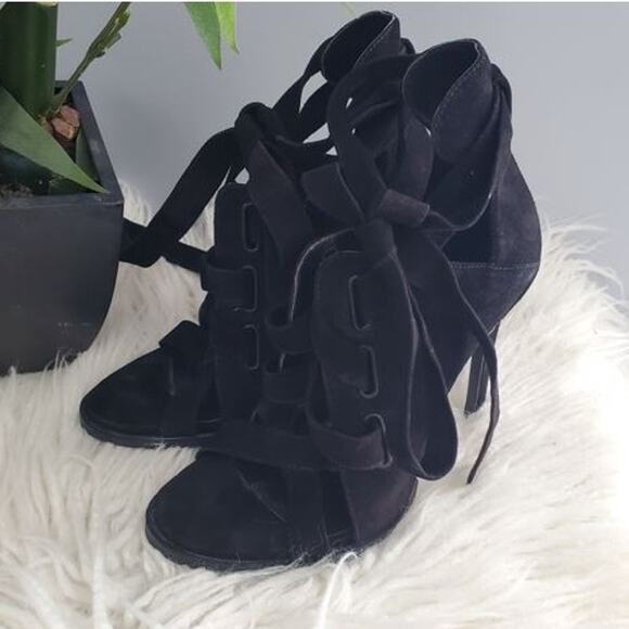 Nine West INESELLA Black Peep Toe Tie Up Pumps Size 6M - Picture 2 of 12